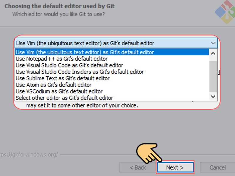 Lựa chọn một chương trình soạn thảo biên tập lệnh cho Git bash