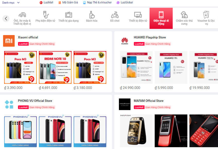 Điện thoại di động tại Lazmall
