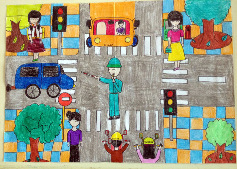 Vẽ tranh chủ đề An toàn giao thông  Vẽ tranh an toàn giao thông đơn giản   YouTube